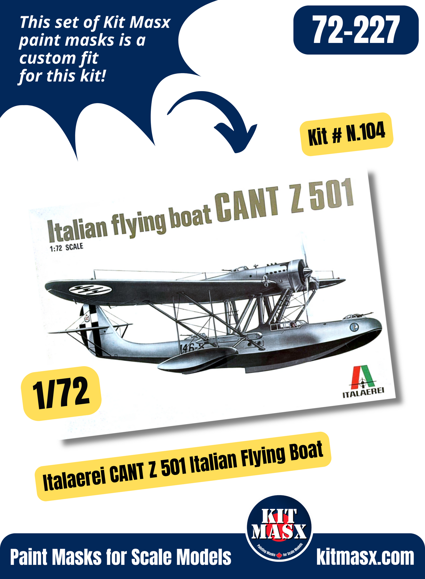 Italaerei CRDA CANT Z.501 "Gabbiano" 1/72 Canopy Paint Masks, Kit # 112