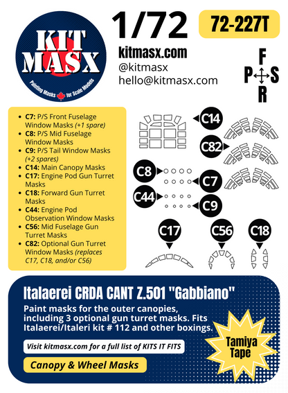 Italaerei CRDA CANT Z.501 "Gabbiano" 1/72 Canopy Paint Masks, Kit # 112