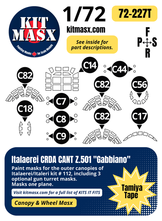 Italaerei CRDA CANT Z.501 "Gabbiano" 1/72 Canopy Paint Masks, Kit # 112 (72227)