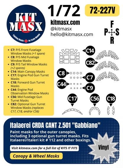 Italaerei CRDA CANT Z.501 "Gabbiano" 1/72 Canopy Paint Masks, Kit # 112