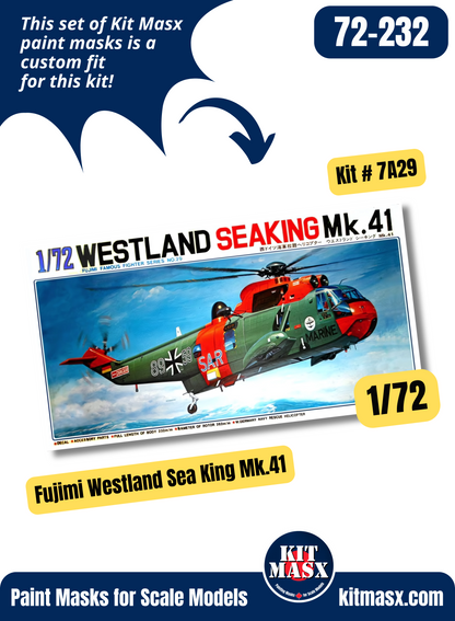 Fujimi Westland Sea King Mk.41, HAR Mk.3, Sikorsky SH-3H/3A, HSS-2B, CH-3 Sea King 1/72 Canopy & Wheel Paint Masks, Kit # 7A29