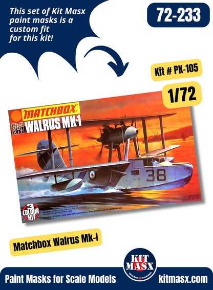 Matchbox Supermarine Walrus Mk.1 1/72 Canopy & Wheel Paint Masks, Kit # PK-105