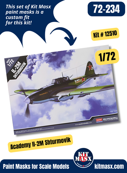 Academy Ilyushin Il-2M Shturmovik 1/72 Canopy Paint Masks, Kit # 12510