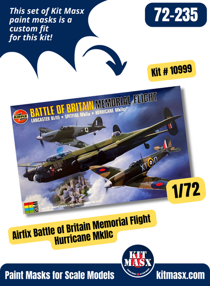 Airfix Hawker Hurricane Mk.Ia/Mk.II/Mk.IIc/Mk.IV 1/72 Canopy & Wheel Paint Masks, Kit # 10999