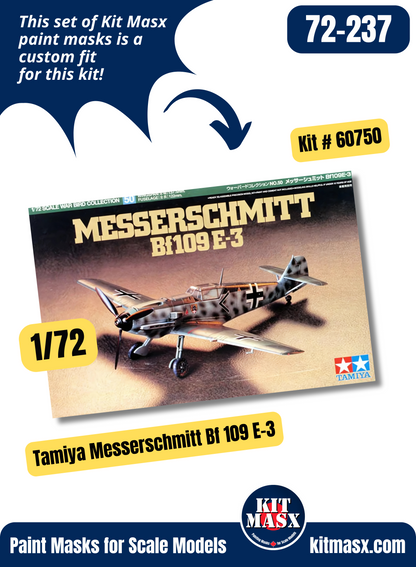 Tamiya Messerschmitt Bf 109E-3 1/72 Canopy & Wheel Paint Masks, Kit # 60750