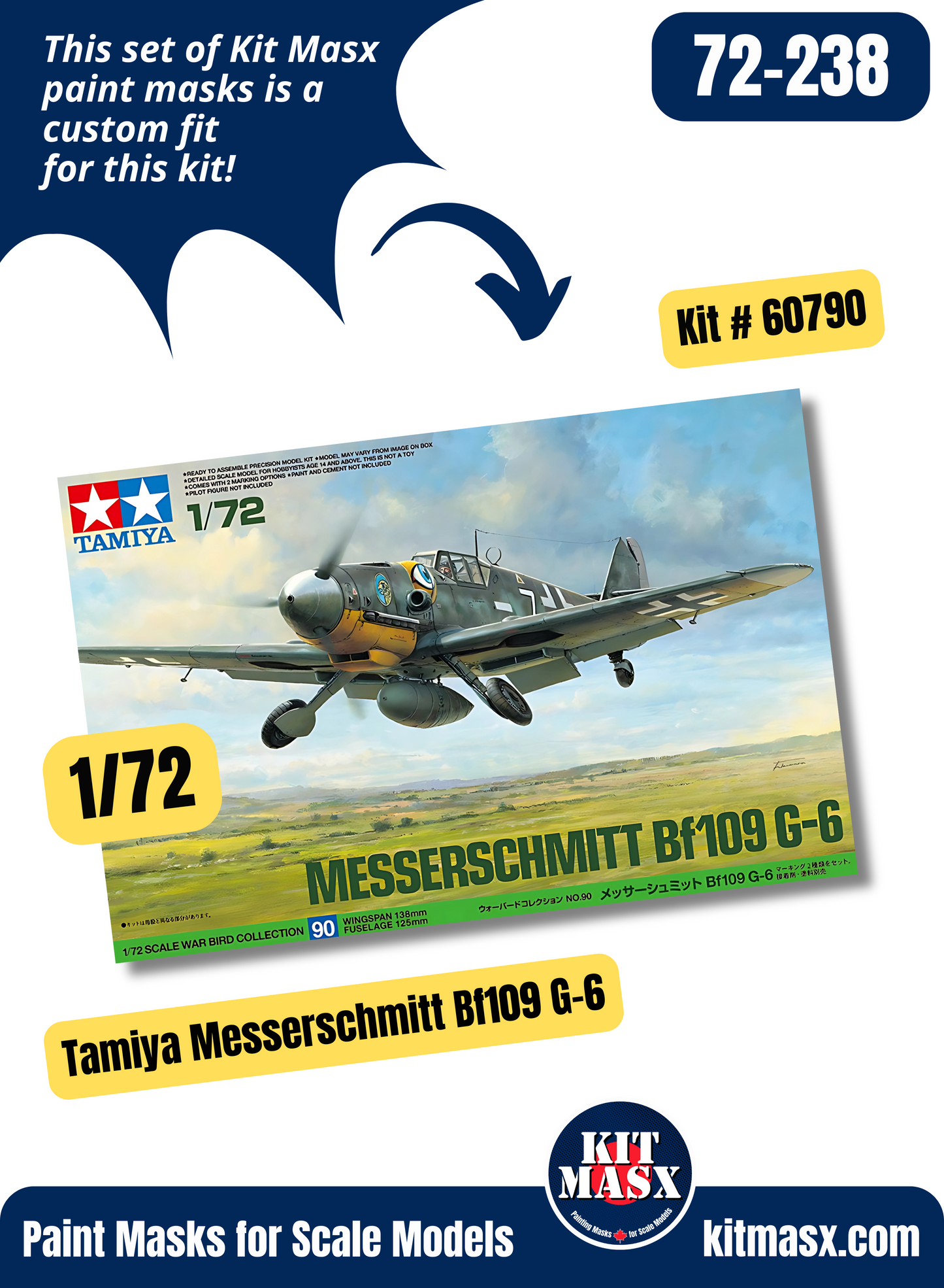 Tamiya Messerschmitt Bf 109G-6 1/72 Canopy & Wheel Paint Masks, Kit # 60790