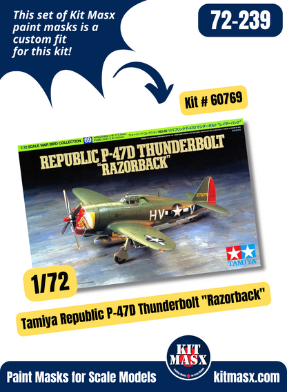 Tamiya Republic P-47D Thunderbolt "Razorback" 1/72 Canopy & Wheel Paint Masks, Kit # 60769