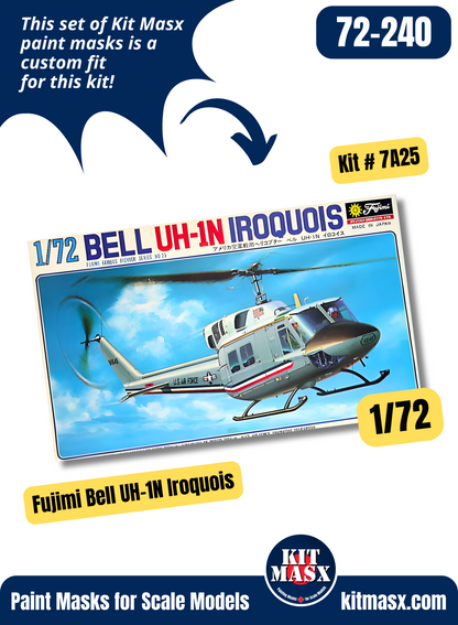 Fujimi Bell UH-1N Iroquois 1/72 Canopy Paint Masks, Kit # 7A25