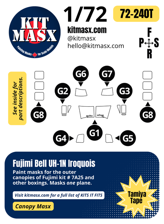 Fujimi Bell UH-1N Iroquois 1/72 Canopy Paint Masks, Kit # 7A25