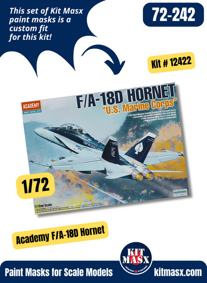 Academy McDonnell Douglas F/A-18D Hornet Two-Seater 1/72 Canopy & Wheel Paint Masks, Kit # 12422