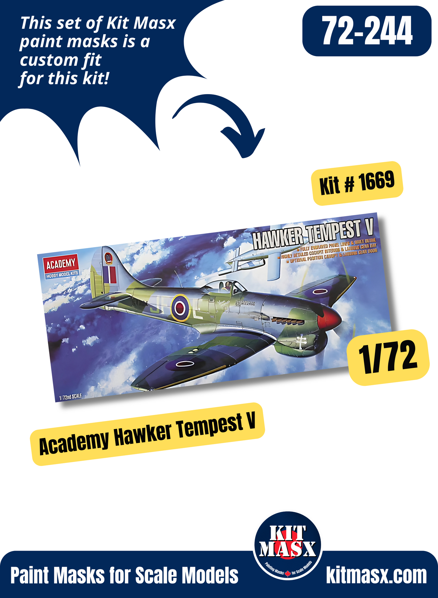 Academy Hawker Tempest Mk.V 1/72 Canopy & Wheel Paint Masks, Kit # 1669