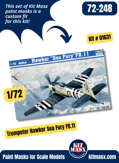 Trumpeter Hawker Sea Fury FB.11 1/72 Canopy & Wheel Paint Masks, Kit # 01631