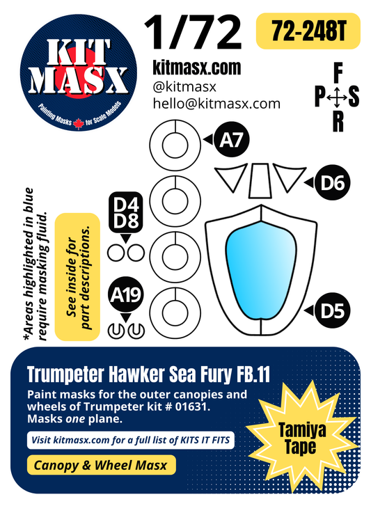 Trumpeter Hawker Sea Fury FB.11 1/72 Canopy & Wheel Paint Masks, Kit # 01631 (72248)