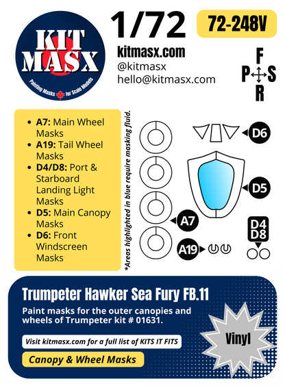 Trumpeter Hawker Sea Fury FB.11 1/72 Canopy & Wheel Paint Masks, Kit # 01631