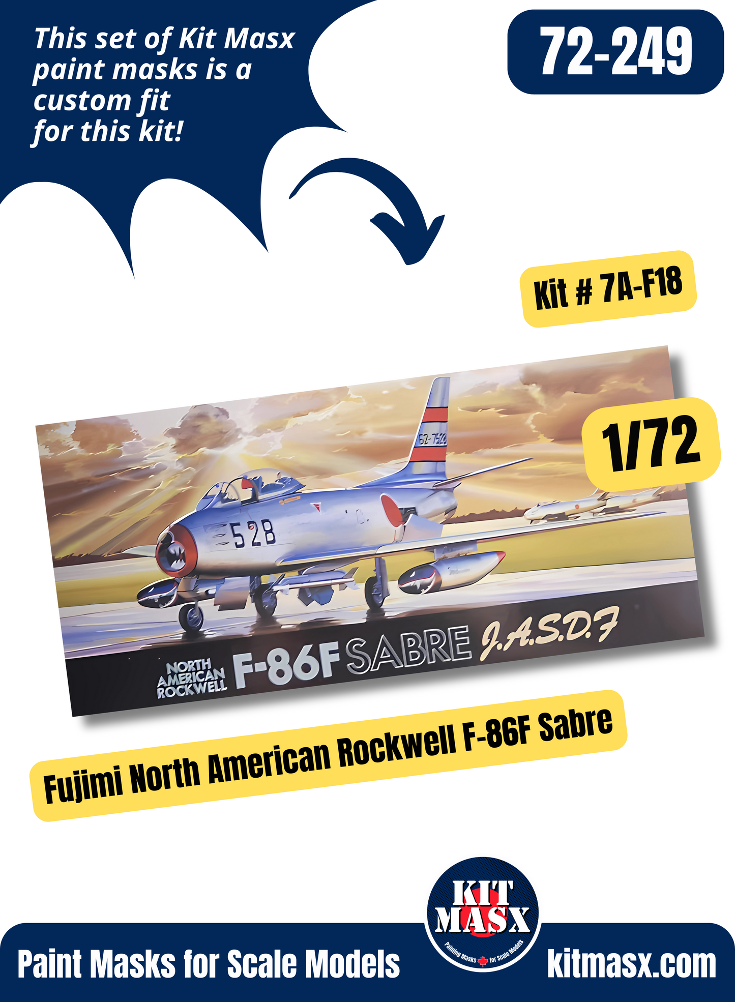 Fujimi North American Rockwell F-86F 30/40, RF-86F Sabre 1/72 Canopy & Wheel Paint Masks, Kit # 7A-F18