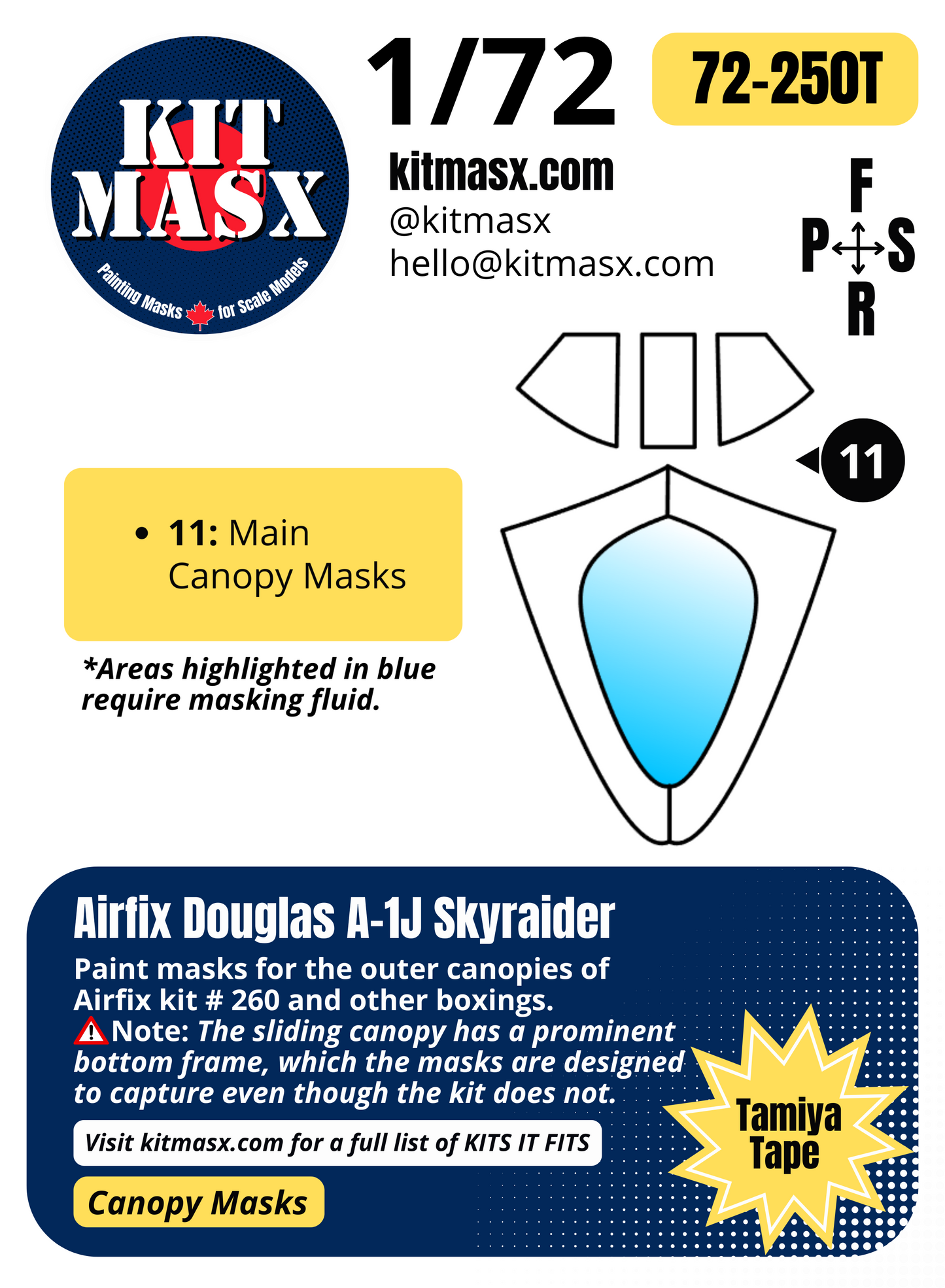 Airfix Douglas A-1J Skyraider 1/72 Canopy Paint Masks, Kit # 260