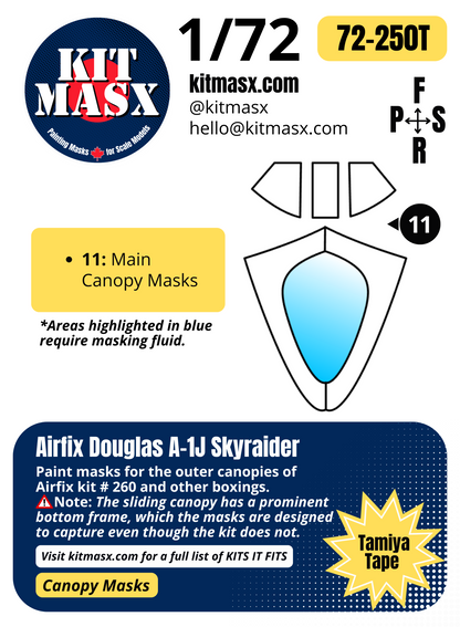 Airfix Douglas A-1J Skyraider 1/72 Canopy Paint Masks, Kit # 260