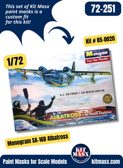 Monogram Grumman Albatross HU-16B, HU-16E, SA-16B, UF-2 1/72 Canopy & Wheel Paint Masks, Kit # 85-0020