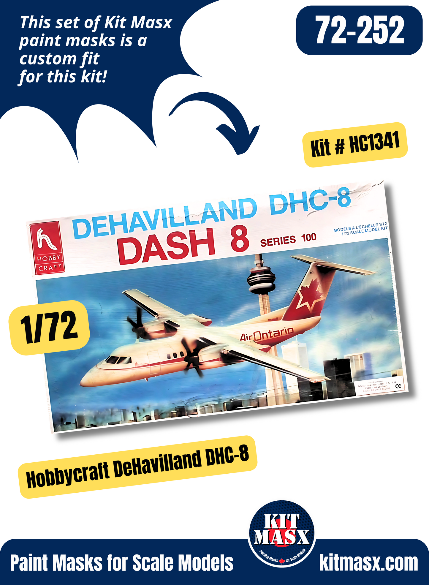 Hobbycraft De Havilland Canada DHC-8 Dash 8 Series 100, CC/CT-142 1/72 Canopy & Wheel Paint Masks, Kit # HC1341