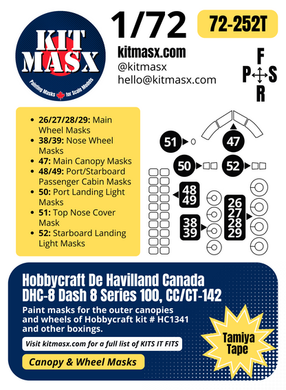 Hobbycraft De Havilland Canada DHC-8 Dash 8 Series 100, CC/CT-142 1/72 Canopy & Wheel Paint Masks, Kit # HC1341