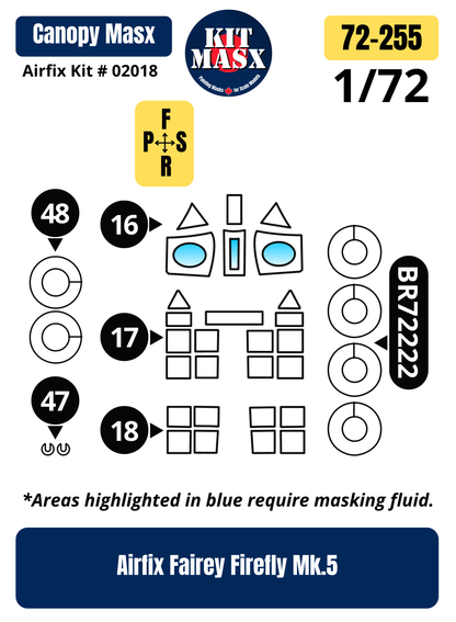 Airfix Fairey Firefly Mk.5 1/72 Canopy & Wheel Paint Masks, Kit # 02018 (72255)