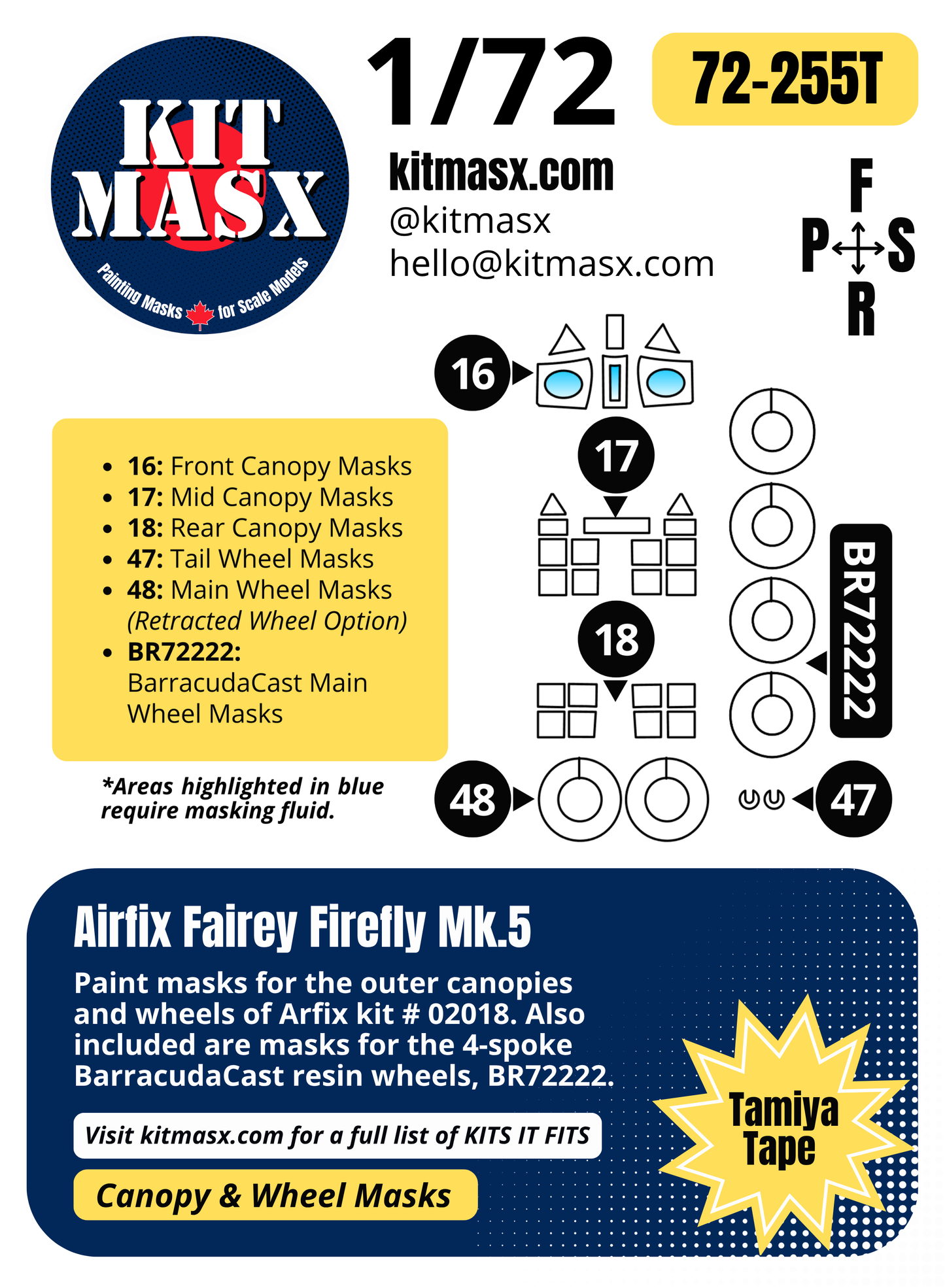 Airfix Fairey Firefly Mk.5 1/72 Canopy & Wheel Paint Masks, Kit # 02018