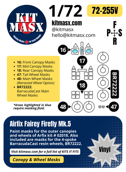 Airfix Fairey Firefly Mk.5 1/72 Canopy & Wheel Paint Masks, Kit # 02018