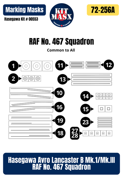 Hasegawa Avro Lancaster B Mk.1/Mk.III RAF No. 467 Squadron 1/72 All-in-One Master Mask Set, Kit # 00553