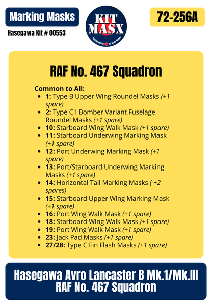 Hasegawa Avro Lancaster B Mk.1/Mk.III RAF No. 467 Squadron 1/72 All-in-One Master Mask Set, Kit # 00553