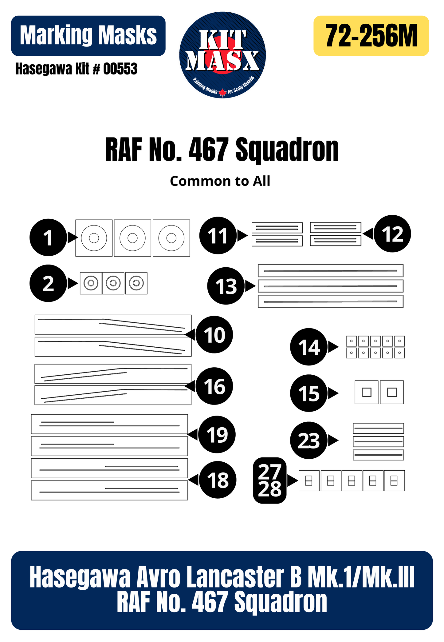 Hasegawa Avro Lancaster B Mk.1/Mk.III RAF No. 467 Squadron 1/72 Main Marking Paint Masks, Kit # 00553