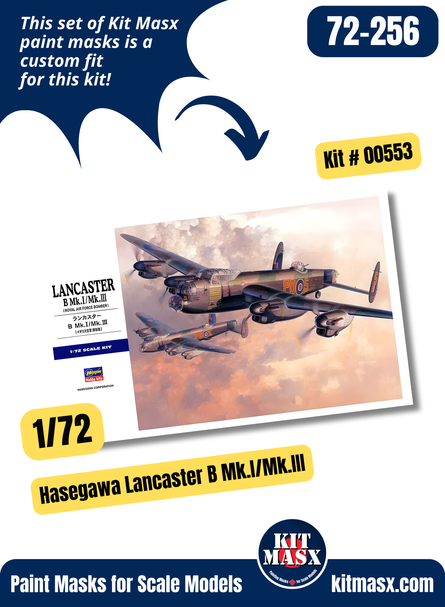 Hasegawa Avro Lancaster B Mk.1/Mk.III RAF No. 467 Squadron 1/72 Main Marking Paint Masks, Kit # 00553