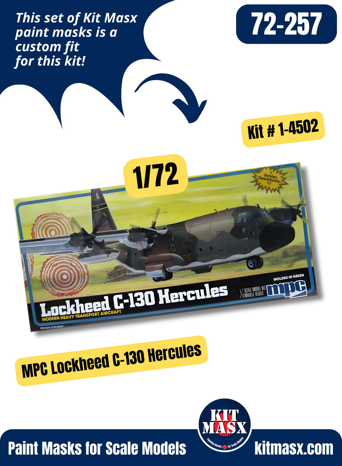 Airfix/MPC Lockheed AC-130H Gunship, C-130E/H/K Hercules 1/72 Canopy & Wheel Paint Masks, Kit # 1-4502
