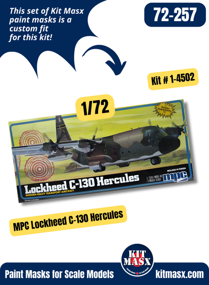Airfix/MPC Lockheed AC-130H Gunship, C-130E/H/K Hercules 1/72 Canopy & Wheel Paint Masks, Kit # 1-4502