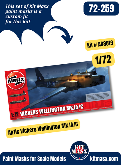Airfix Vickers Wellington Mk.1A/C, Mk.II 1/72 Canopy & Wheel Paint Masks, Kit # A08019