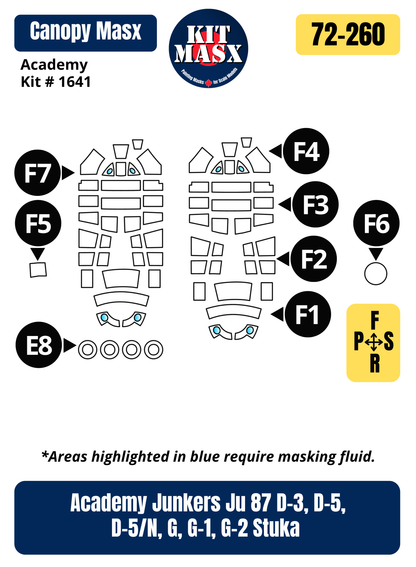 Academy Junkers Ju 87 D-3, D-5, D-5/N, G, G-1, G-2 Stuka 1/72 Canopy & Wheel Paint Masks, Kit # 1641
