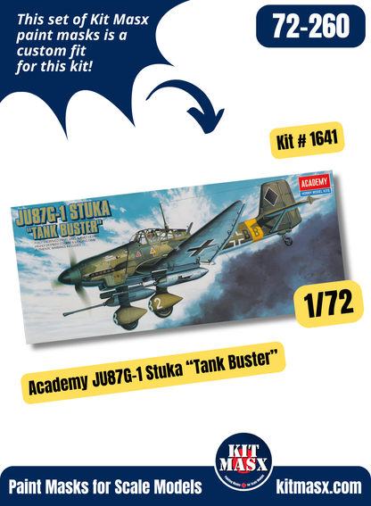 Academy Junkers Ju 87 D-3, D-5, D-5/N, G, G-1, G-2 Stuka 1/72 Canopy & Wheel Paint Masks, Kit # 1641