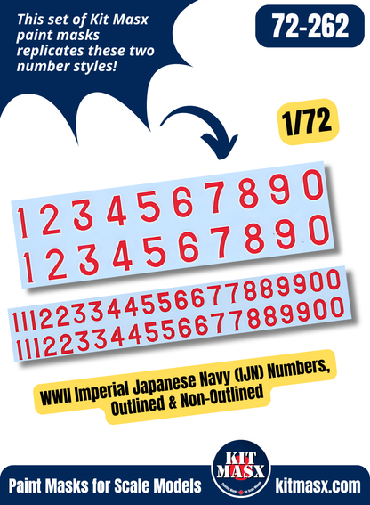 WWII Imperial Japanese Navy (IJN) Numbers, Outlined & Non-Outlined 1/72 Main Marking Paint Masks