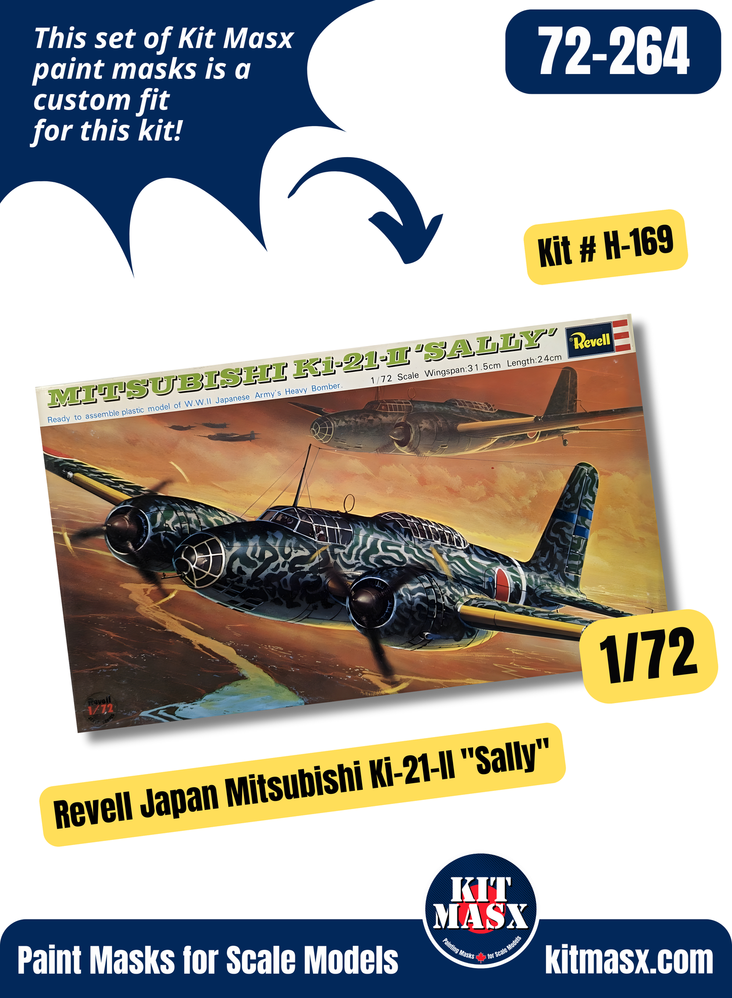 Revell Japan Mitsubishi Ki-21-II (Type 97/ 97-2) "Sally" 1/72 Canopy Paint Masks, Kit # H-169