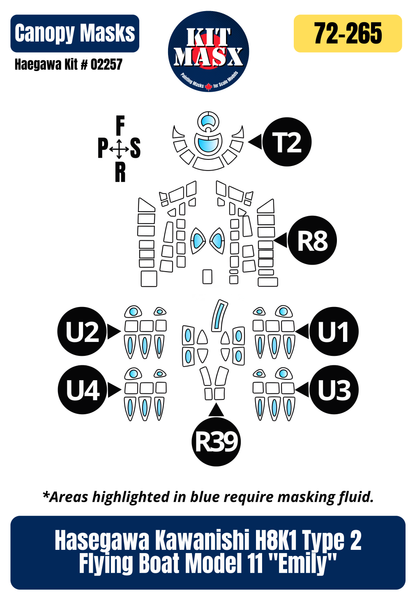 Hasegawa Kawanishi H8K1 Type 2 Flying Boat Model 11 "Emily" 1/72 Canopy Paint Masks, Kit # 02257