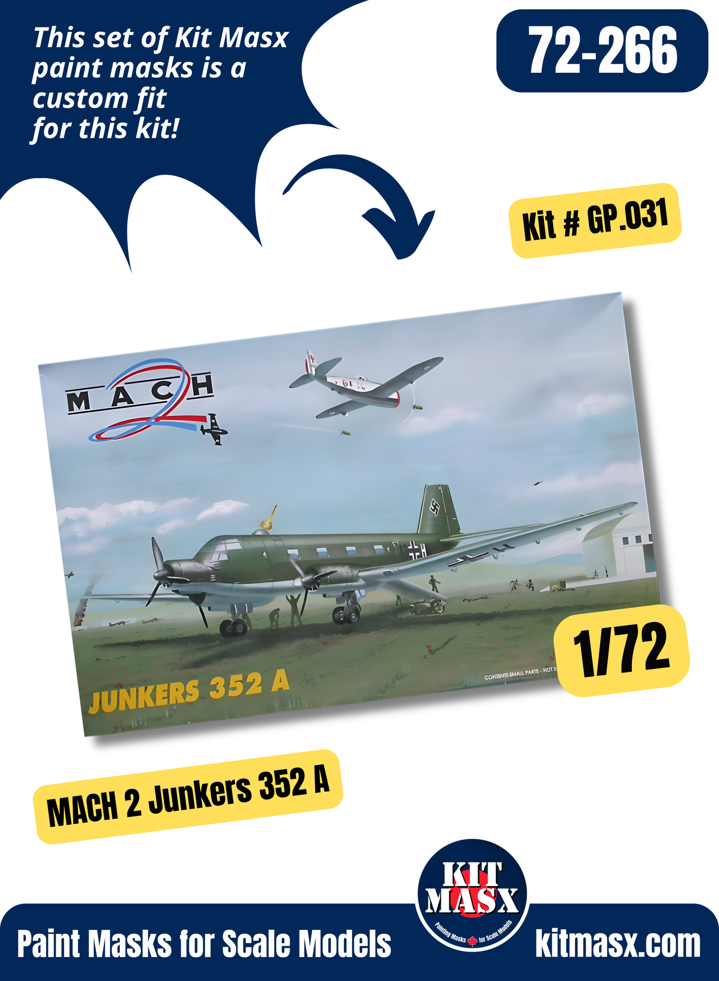 MACH 2 Junkers Ju 352 A 1/72 Canopy Paint Masks, Kit # GP.031