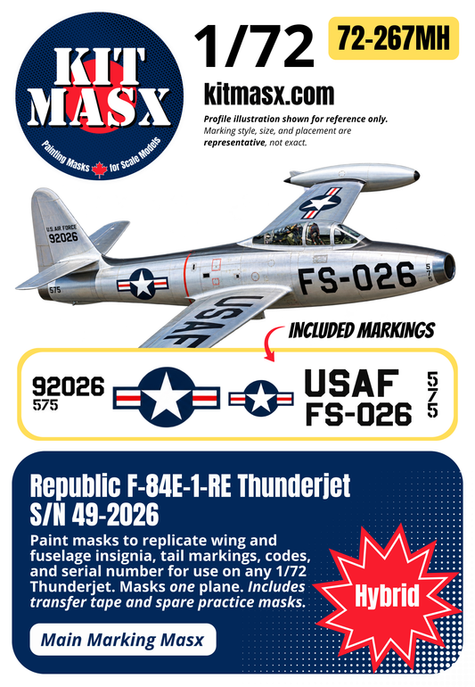 Republic F-84E-1-RE Thunderjet, S/N 49-2026 1/72 Main Marking Paint Masks (72267M)