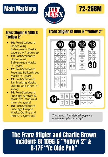 The Franz Stigler and Charlie Brown Incident: Bf 109G-6 “Yellow 2” & B-17F “Ye Olde Pub” 1/72 Main Marking Paint Masks