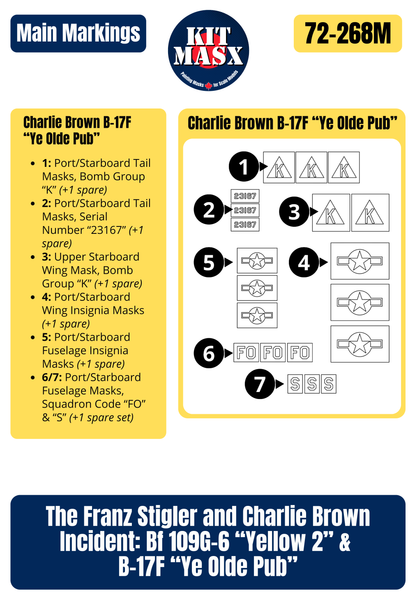 The Franz Stigler and Charlie Brown Incident: Bf 109G-6 “Yellow 2” & B-17F “Ye Olde Pub” 1/72 Main Marking Paint Masks