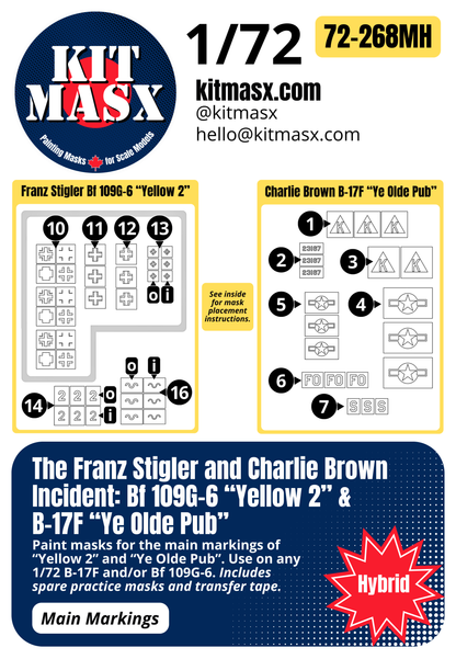 The Franz Stigler and Charlie Brown Incident: Bf 109G-6 “Yellow 2” & B-17F “Ye Olde Pub” 1/72 Main Marking Paint Masks