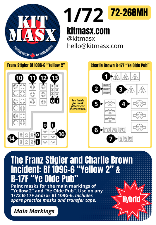 The Franz Stigler and Charlie Brown Incident: Bf 109G-6 “Yellow 2” & B-17F “Ye Olde Pub” 1/72 Main Marking Paint Masks