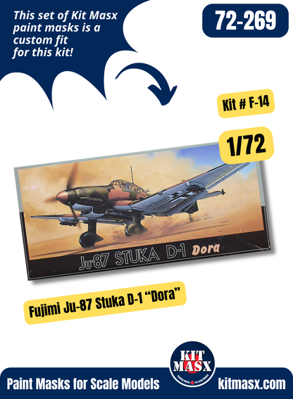 Fujimi Junkers Ju 87D-1/D-3N/D-5/D-7, Ju 87G-1/G-2 "Stuka" 1/72 Canopy & Wheel Paint Masks, Kit # F-14