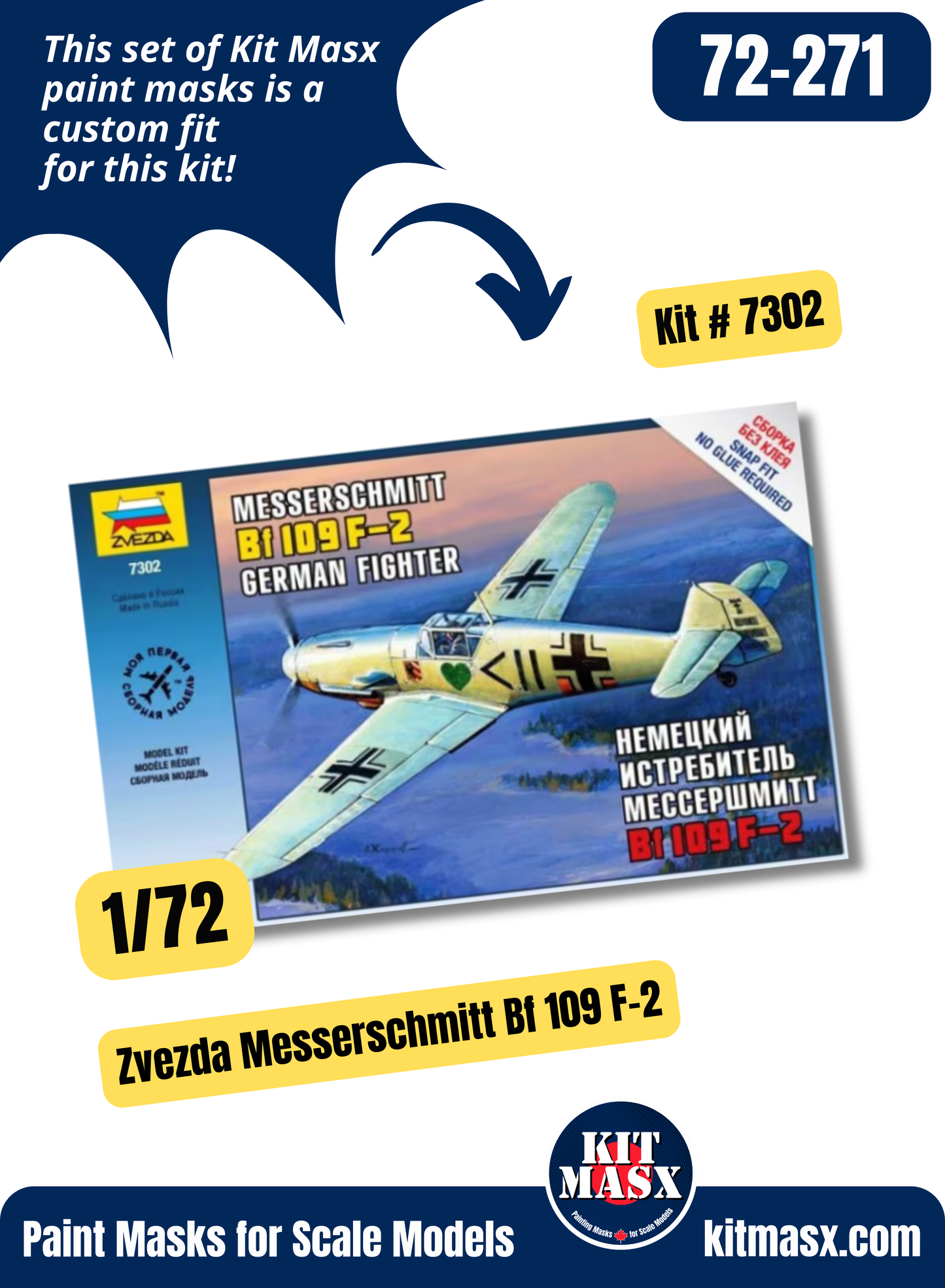Zvezda Messerschmitt Bf 109 F-2 1/72 Canopy & Wheel Paint Masks, Kit # 7302