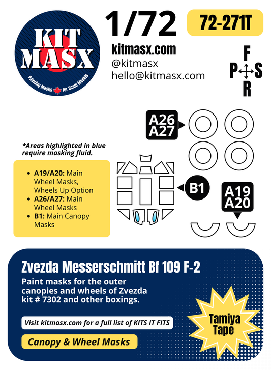 Zvezda Messerschmitt Bf 109 F-2 1/72 Canopy & Wheel Paint Masks, Kit # 7302