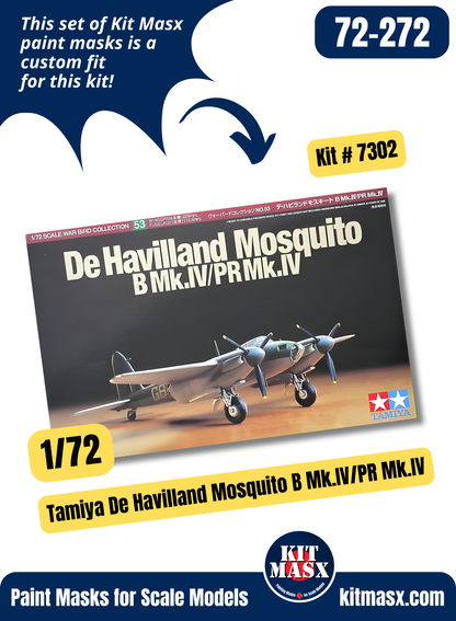 Tamiya De Havilland Mosquito B Mk.IV/PR Mk.IV 1/72 Canopy & Wheel Paint Masks, Kit # 60753