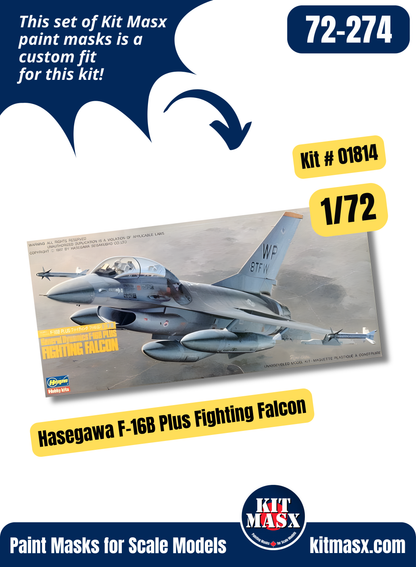 Hasegawa General Dynamics F-16B/D/DJ Fighting Falcon 1/72 Canopy & Wheel Paint Masks, Kit # 01814
